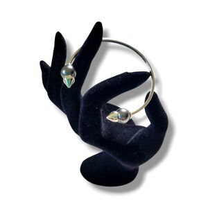 Stella & Dot | NWOT Silver Tone Faux Pearl Spiked Slim Open Bangle Bracelet